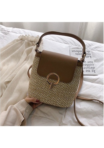 Küçük Hasır Kova Çanta Kadınlar Için Yaz Crossbody Çanta Bayan Seyahat Çantalar ve Çanta Kadın Omuz Basit Çanta Kahverengi (Yurt Dışından) fiyatları