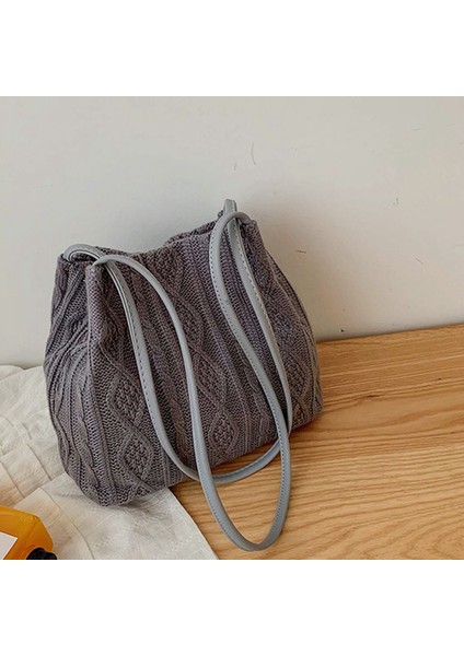 Kadın Dokuma Günlük Omuz Çantası Kadın Çanta Günlük Messenger Çanta Kova Çanta Büyük Kapasiteli Basit Omuz Çantası Gri (Yurt Dışından) modelleri