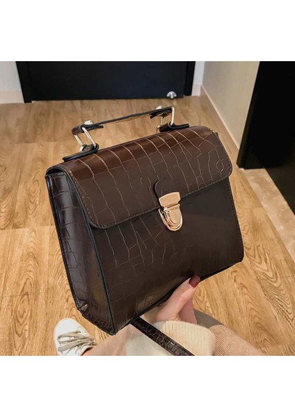 Moda Trendi Taş Desenli Toka Küçük Kare Omuz Çantası Çapraz Vahşi Bayanlar Çanta Cilt Kahve (Yurt Dışından) fiyatları