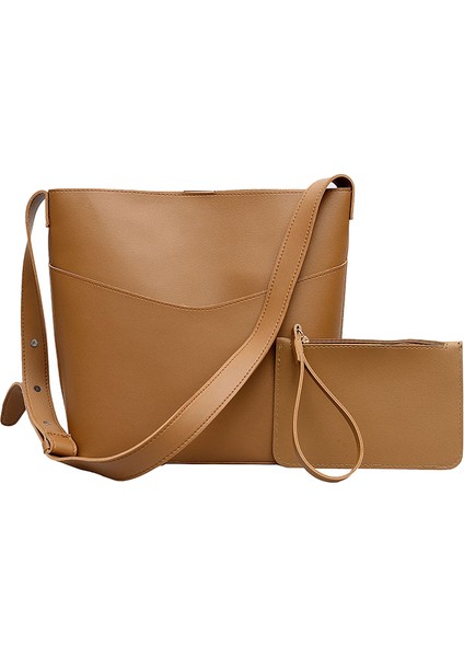 Kadın Omuz Çantaları Moda Kadın Çantası Yüksek Kaliteli Crossbody Çanta Kova Çanta Katı Vahşi Küçük Kare Çanta (Kahverengi) (Yurt Dışından)