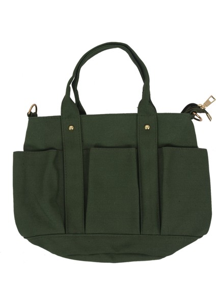 Moda Kanvas Pileli Çift Cep Tote Çanta Moda Omuz Çapraz Vücut Çanta (Yurt Dışından)