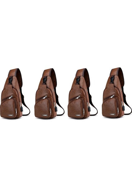 4x Mini USB Arayüzü Bol Alan Erkek Rahat Çanta Moda Açık Sling Çanta Seyahat Günü Paketi Açık Kahverengi (Yurt Dışından)
