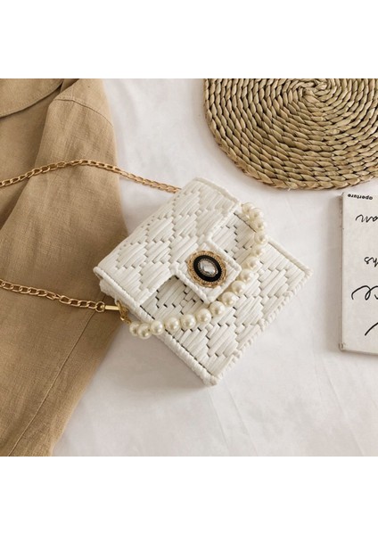 Dıy Malzeme El Dokuma Küçük Çanta Vahşi Omuz Çapraz Vücut Çanta Moda Taşınabilir Küçük Kare Çanta Beyaz (Yurt Dışından) modelleri