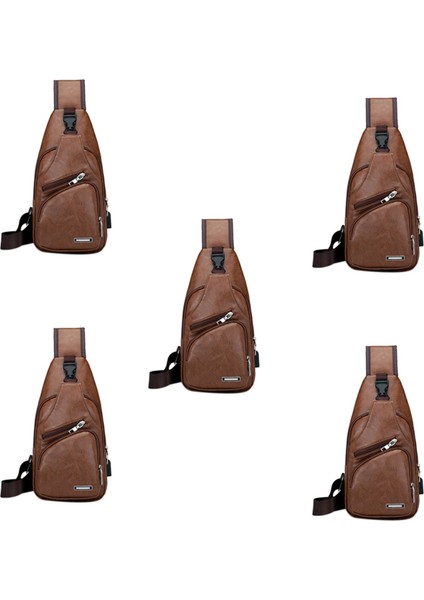 5x Mini USB Arayüzü Bol Alan Erkek Rahat Çanta Moda Açık Tek Kollu Çanta Seyahat Günü Paketi Pu Deri Crossbody Çanta (Yurt Dışından)