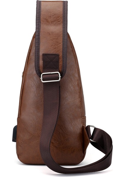 5x Mini USB Arayüzü Bol Alan Erkek Rahat Çanta Moda Açık Tek Kollu Çanta Seyahat Günü Paketi Pu Deri Crossbody Çanta (Yurt Dışından)