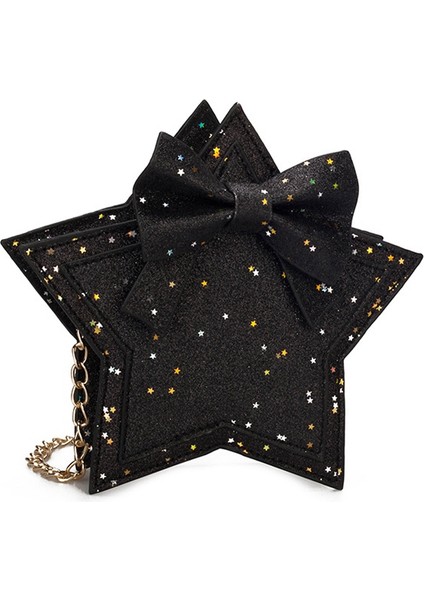 Kız Prenses Pullu Para Cüzdanı Pentagram Sevimli Küçük Yay Cüzdan Moda Çocuk Crossbody Siyah (Yurt Dışından)