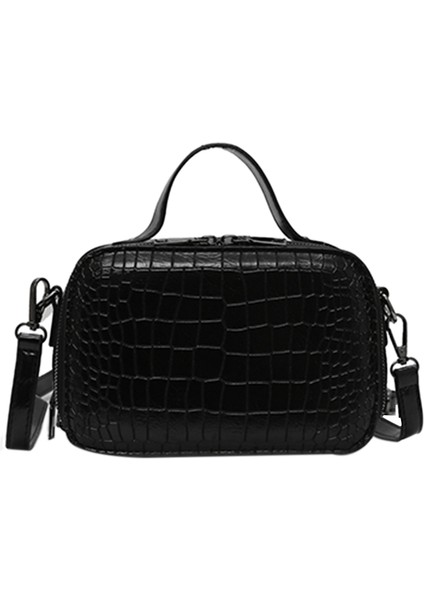 Taş Desen Kadınlar Için Crossbody Çanta Moda Küçük Düz Renkler Omuz Çantası Kadın Çanta ve Çantalar Saplı Siyah (Yurt Dışından)