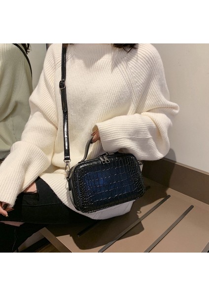 Taş Desen Kadınlar Için Crossbody Çanta Moda Küçük Düz Renkler Omuz Çantası Kadın Çanta ve Çantalar Saplı Siyah (Yurt Dışından)