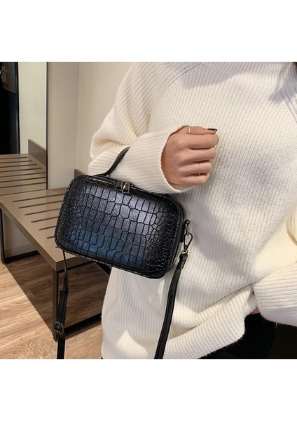 Taş Desen Kadınlar Için Crossbody Çanta Moda Küçük Düz Renkler Omuz Çantası Kadın Çanta ve Çantalar Saplı Siyah (Yurt Dışından)