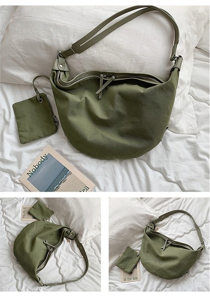 Kadın Çantaları, Omuz Çantaları, Kadın Büyük Kapasiteli Kanvas Düz Çantalar, Kadın Haberci Çantaları-Yeşil (Yurt Dışından) indirimleri