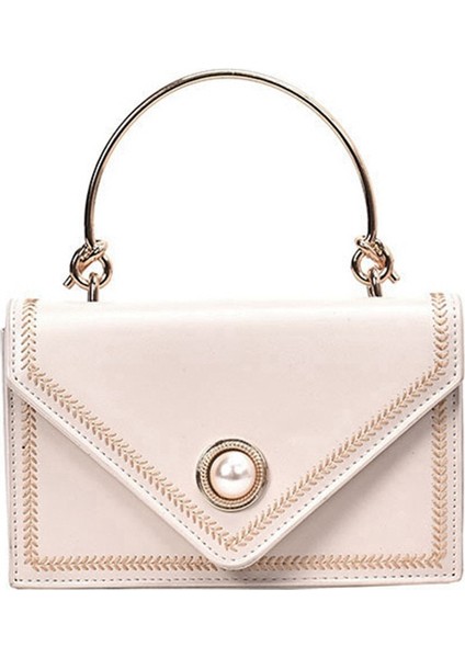 Moda Omuz Çantası Asılmış Kadın Çantası Rahat Inci Debriyaj Çanta Çanta Küçük Kare Çanta Beyaz (Yurt Dışından)