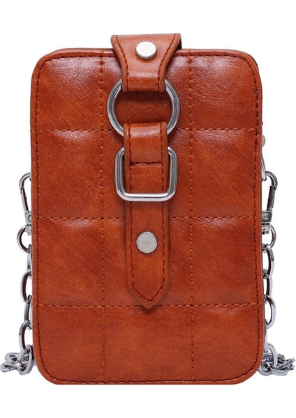 Moda Pu Deri Omuz Crossbody Çanta Kadın Crossbody Çanta Mini Çanta Akşam Çanta Zincirli Kahverengi (Yurt Dışından)