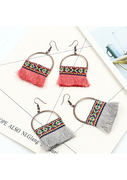 Alaşım + Kumaş Bohem Tarzı El Yapımı Zanaat Fırça Dangle Bırak Küpe Kadınlar Bayanlar Için Genç Kız Takısı Süsler Bej + Renk (Yurt Dışından)