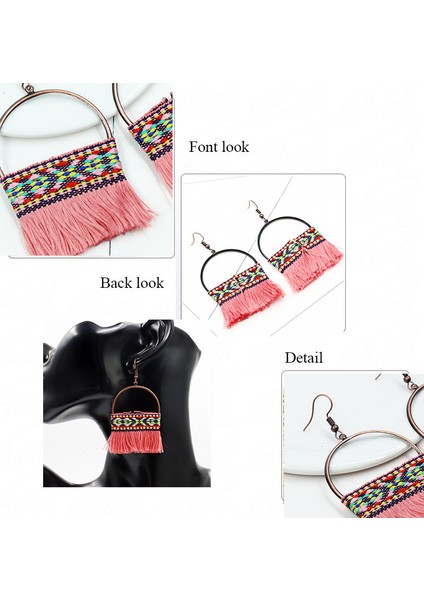 Alaşım + Kumaş Bohem Tarzı El Yapımı Zanaat Fırça Dangle Bırak Küpe Kadınlar Bayanlar Için Genç Kız Takısı Süsler Bej + Renk (Yurt Dışından)
