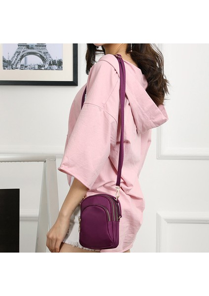 Kadın Omuz Çantası Moda Çanta Crossbody Naylon Cüzdan Düz Renk Fermuar Su Geçirmez Flap Crossbody Çanta Lacivert (Yurt Dışından)