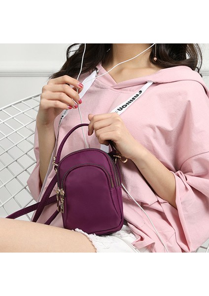 Kadın Omuz Çantası Moda Çanta Crossbody Naylon Cüzdan Düz Renk Fermuar Su Geçirmez Flap Crossbody Çanta Lacivert (Yurt Dışından)