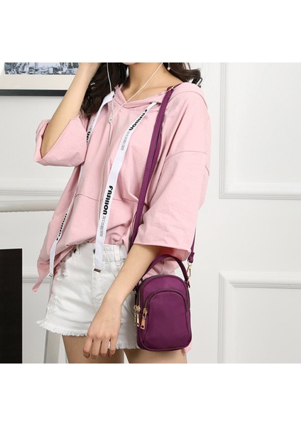 Kadın Omuz Çantası Moda Çanta Crossbody Naylon Cüzdan Düz Renk Fermuar Su Geçirmez Flap Crossbody Çanta Lacivert (Yurt Dışından)