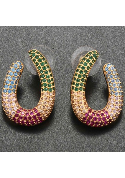 Yuvarlak Büyük Gökkuşağı Saplama Küpe Kadın Sevimli Micropave Zirkon Takı Brezilya Mücadele Renk Zirkon Kulak Çiviler Geometrik Yılan Rengi Kulak Saplama Küpe Altın (Yurt Dışından) modelleri