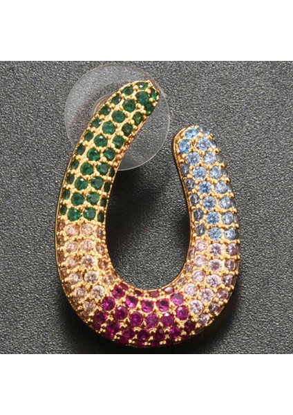 Yuvarlak Büyük Gökkuşağı Saplama Küpe Kadın Sevimli Micropave Zirkon Takı Brezilya Mücadele Renk Zirkon Kulak Çiviler Geometrik Yılan Rengi Kulak Saplama Küpe Altın (Yurt Dışından) fırsatları
