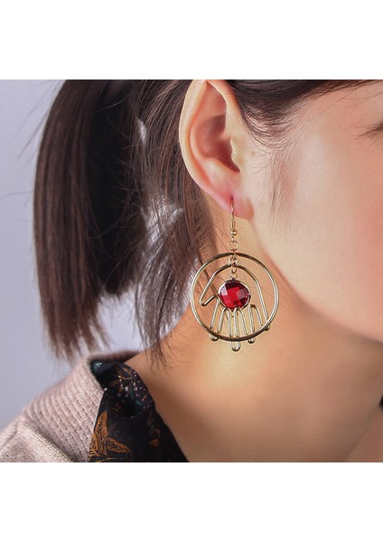 Sevimli Moda Büyük Içi Boş El Palmiye Alaşım Damla Küpe Kadınlar Için Benzersiz Kişilik Takı Altın ve Kırmızı (Yurt Dışından) indirimleri