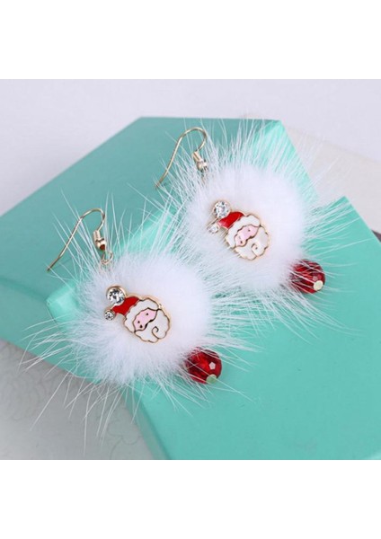 Noel Küpe Sevimli Top Şekli Peluş Kawaii Santa Kulaklar Deldi Takı Moda Parlak Elmas Taklidi Takı Hediye (Yurt Dışından) fiyatları