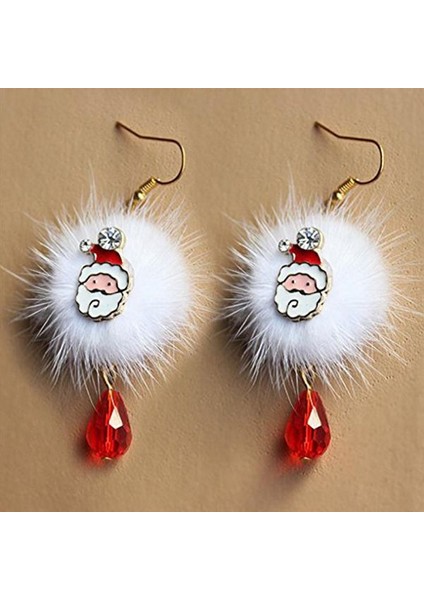 Noel Küpe Sevimli Top Şekli Peluş Kawaii Santa Kulaklar Deldi Takı Moda Parlak Elmas Taklidi Takı Hediye (Yurt Dışından) modelleri