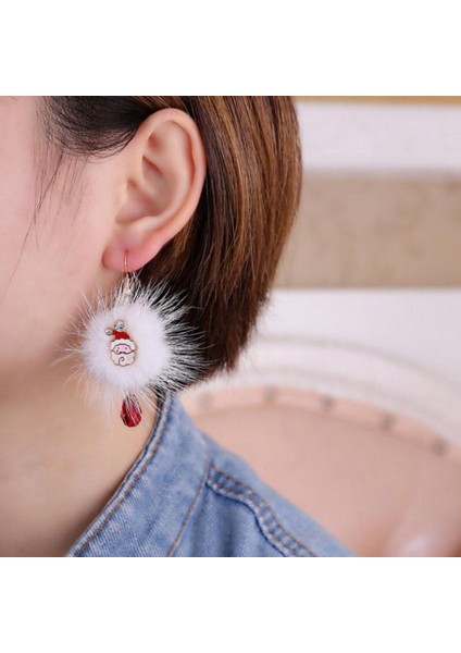 Noel Küpe Sevimli Top Şekli Peluş Kawaii Santa Kulaklar Deldi Takı Moda Parlak Elmas Taklidi Takı Hediye (Yurt Dışından) fırsatları