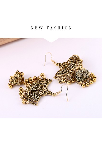 Vintage Retro Etnik Çingene Kazınmış Çiçek Püskül Çan Kanca Küpe Kızlar ve Kadınlar Için Aşk Hediye Simli (Yurt Dışından)