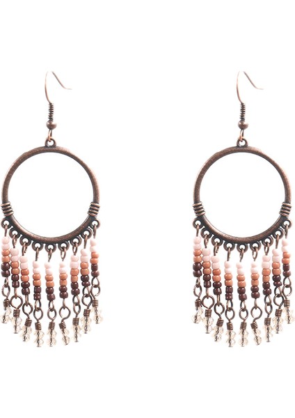 Kadın Yuvarlak Etnik Bohemya Alaşım Boncuklu Küpe Vintage Yaz Damla Küpe Tatil Plaj Küpe Haki (Yurt Dışından)