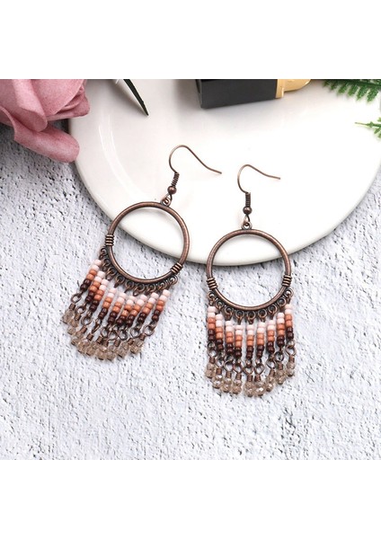 Kadın Yuvarlak Etnik Bohemya Alaşım Boncuklu Küpe Vintage Yaz Damla Küpe Tatil Plaj Küpe Haki (Yurt Dışından) fırsatları