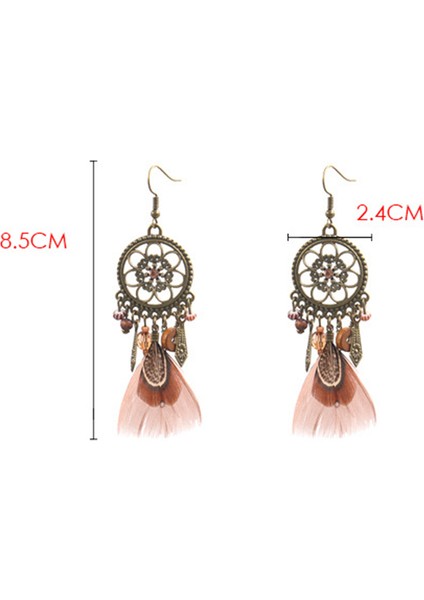 Moda Bohemia Retro Dreamcatcher Şekilli Tüy Kolye Yuvarlak Küpe Kadınlar Için Etnik Tarzı Tüy Küpe (Yurt Dışından)