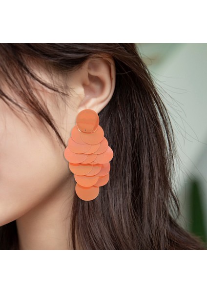 Plastik Levha Daire Payetler Uzun Püskül Kolye Küpe Balık Pulu Payet Saplama Küpe Turuncu (Yurt Dışından) fiyatları