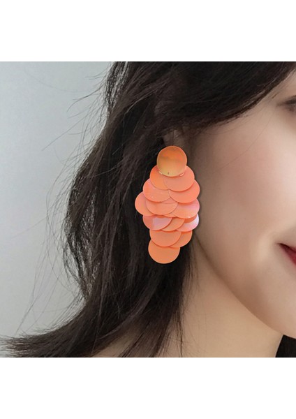 Plastik Levha Daire Payetler Uzun Püskül Kolye Küpe Balık Pulu Payet Saplama Küpe Turuncu (Yurt Dışından) modelleri