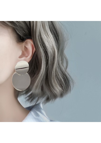 Geometrik Daire Metal Damla Küpeler Yuvarlak Sallantılı Küpe Gümüş (Yurt Dışından) fiyatları