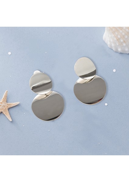 Geometrik Daire Metal Damla Küpeler Yuvarlak Sallantılı Küpe Gümüş (Yurt Dışından) modelleri