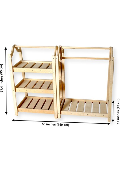 Montessori Çocuk Dolabı | Askı Ve Raf Dolap | Açık Elbise Dolabı Gardrop Seti | Ahşap Çocuk Dolabı