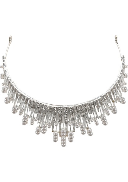 Lüks Gümüş Altın Kristal Inci Taç Düğün Saç Aksesuarları Gelin Parti Takı Büyük Bantlar (Yurt Dışından)