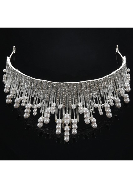 Lüks Gümüş Altın Kristal Inci Taç Düğün Saç Aksesuarları Gelin Parti Takı Büyük Bantlar (Yurt Dışından) modelleri