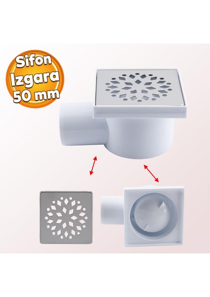 Metal Plastik Yer Süzgeci Banyo Izgara Lavabo Pis Su Gideri Kapak Yandan Çıkışlı Yer Sifon 50 mm