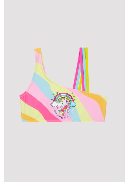 Kız Çocuk Unicorn One Shoulder Çok Renkli Bikini Takımı fiyatları