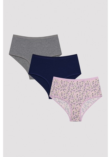 Retro Rose Yüksek Bel Çok Renkli 3lü Slip külot