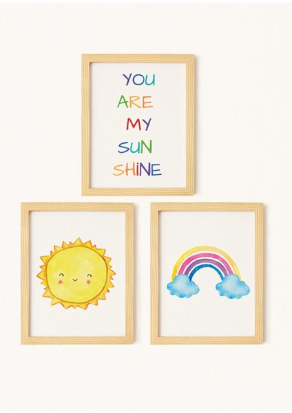 Çocuk Odası Doğal Ahşap Çerçeveli 3'lü Tablo Seti fiyatları