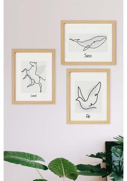 Bohem & Iskandinav Doğal Ahşap Çerçeveli 3'lü Tablo Seti