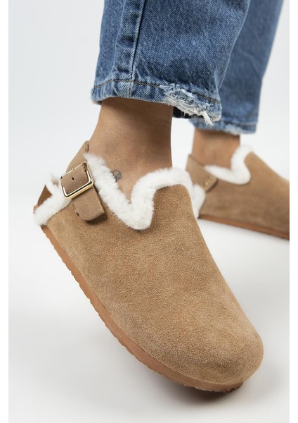 Holly Kürklü Kadın Deri Kürklü Deri Kemerli Tokalı Kum Sandalet fırsatları