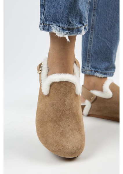 Holly Kürklü Kadın Deri Kürklü Deri Kemerli Tokalı Kum Sandalet indirimleri