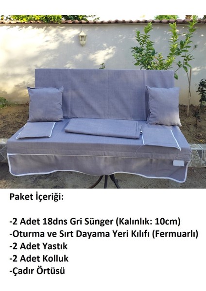 Süngerli 2 Kişilikk Salıncak Minder Seti (Pamuklu Kumaş)-Gri