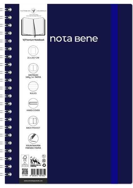Nota Bene Spiralli Premium Sert Kapak Defter 21 x 29 7 cm Çizgili