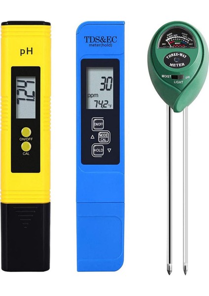 Namuny 3 Paket Ph Ölçer Tds Ppm Ölçer ve 3'ü 1 Arada Toprak Ph Test Cihazı Ph/ec Ev, Bahçe, Çim, Çiftlik Için Dijital Kit (Yurt Dışından)