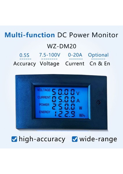 Dc 7.5-100V 20A 2000W Güç Enerji Ölçer Wattmetre Elektrik Panel Ölçer Monitör Dijital Ekran Volt Kwh Watt Amp (Yurt Dışından) fiyatları