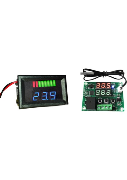 12V Asit Kurşun Akü Şarj Seviyesi LED Test Cihazı Mavi Voltmetre ve DC12V XH-W1219 Ntc Sensör Anahtarı Regülatörü Sensör Modülü (Yurt Dışından)